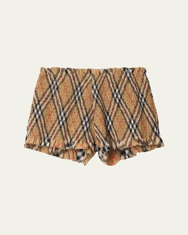 Girl's Remy Smocked Check Shorts, Size 3-14